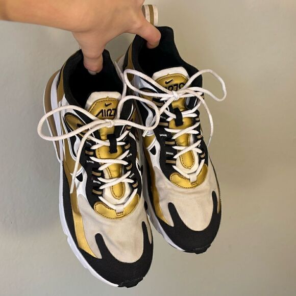 Nike Air Max 270 React Metallic Gold Sneakers Size 7.5 - Picture 9 of 14